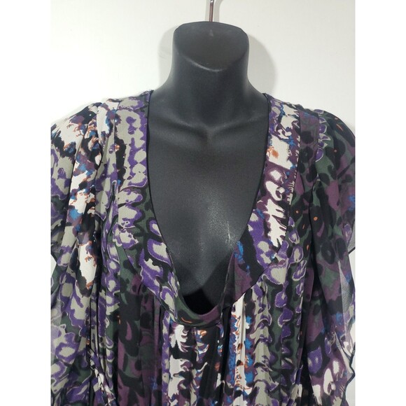 Loop Size 18 Abstract Print Ruffled Sheer Cover-Up Maxi Dress Beach Whimsical - Picture 3 of 13